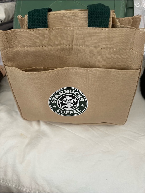 Starbucks Other - Starbucks Tan Messenger Bag with Dark Green Handles